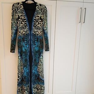 💋 Roberto Cavalli || Long-Sleeve Mixed-Print Gown Blue Black IT 40 US 4
